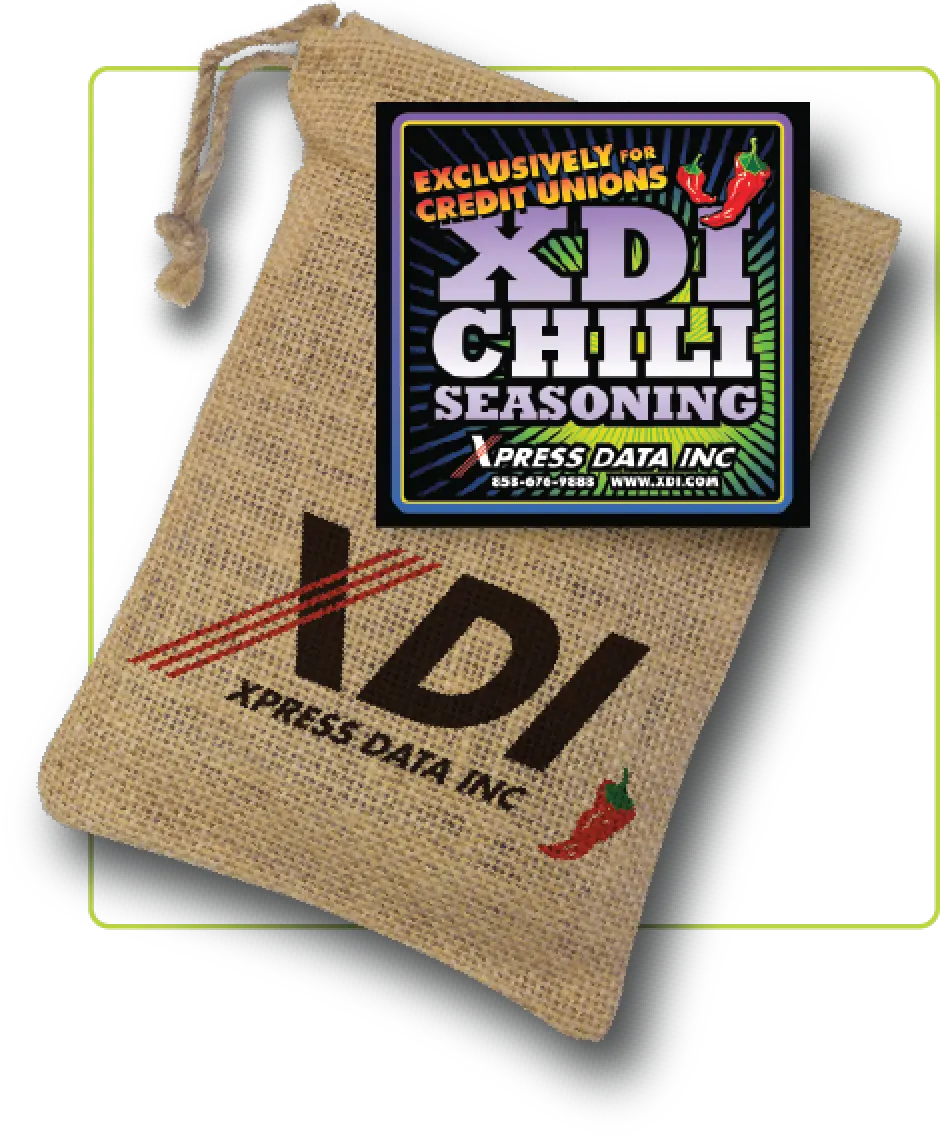 Chili seasoning bag monogrammed with XDI logo.